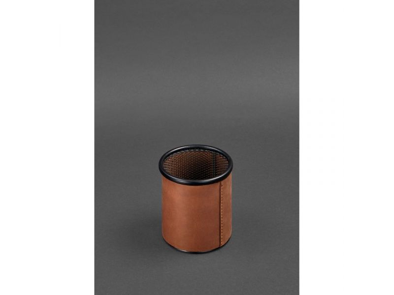 Стакан для ручек в кожаном чехле светло-коричневый Crazy Horse, фото 1