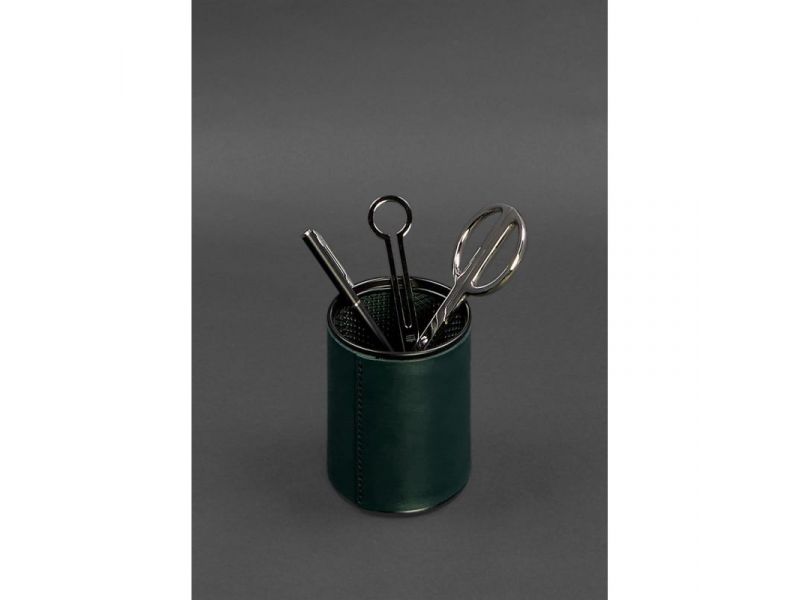 Стакан для ручек в кожаном чехле зеленый краст, фото 2