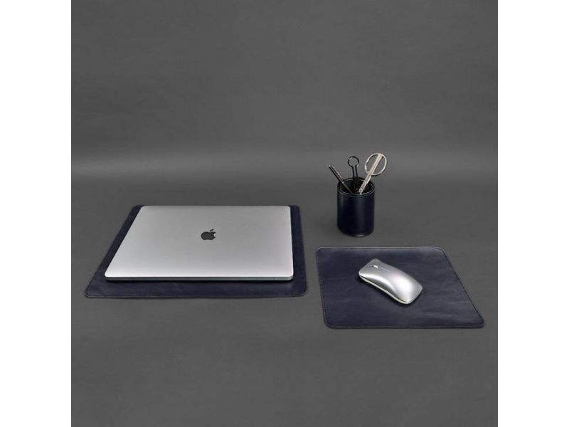 Набор для рабочего стола из натуральной кожи 1.0 темно-синий краст, фото 10