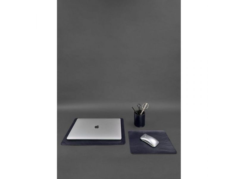 Набор для рабочего стола из натуральной кожи 1.0 темно-синий краст, фото 1