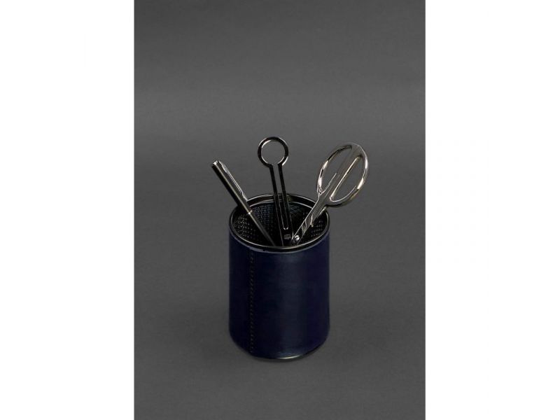 Стакан для ручек в кожаном чехле темно-синий краст, фото 2