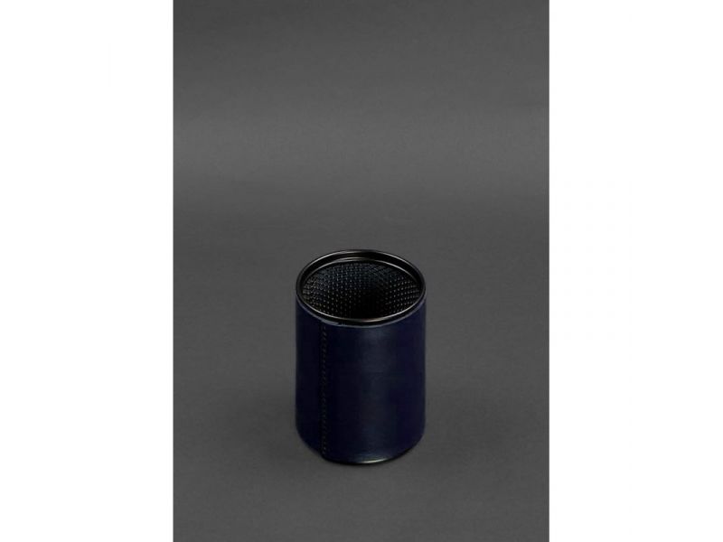 Стакан для ручек в кожаном чехле темно-синий краст, фото 1