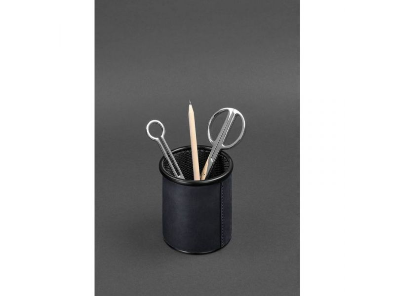 Стакан для ручек в кожаном чехле синий Crazy Horse, фото 2