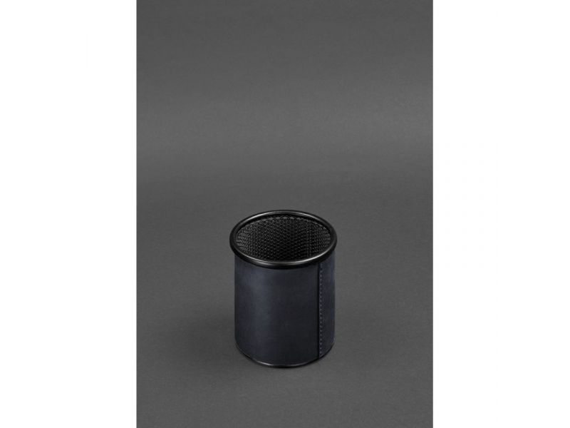 Стакан для ручек в кожаном чехле синий Crazy Horse, фото 1