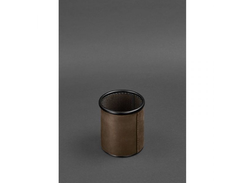 Стакан для ручек в кожаном чехле темно-коричневый Crazy Horse, фото 1