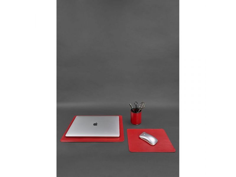 Набор для рабочего стола из натуральной кожи 1.0 красный краст, фото 1