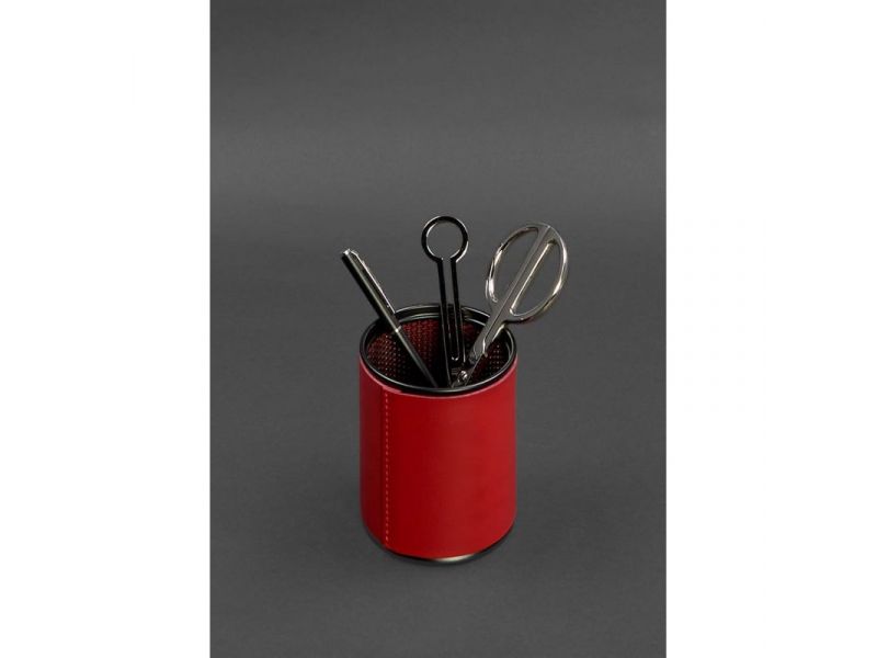 Стакан для ручек в кожаном чехле красный краст, фото 2