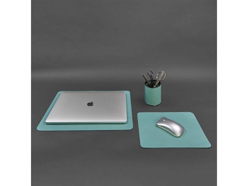 Набор для рабочего стола из натуральной кожи 1.0 бирюзовый краст, фото 10