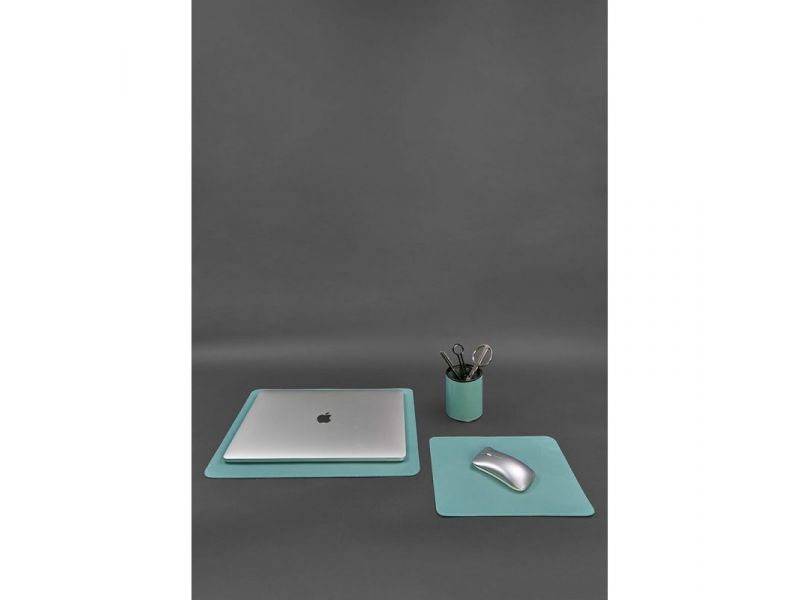 Набор для рабочего стола из натуральной кожи 1.0 бирюзовый краст, фото 1