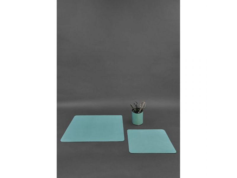 Набор для рабочего стола из натуральной кожи 1.0 бирюзовый краст, фото 2