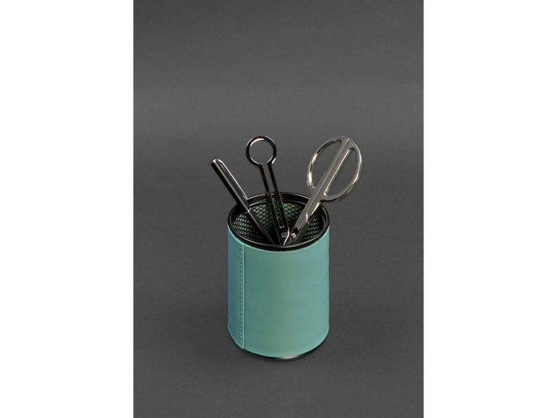 Стакан для ручек в кожаном чехле бирюзовый краст, фото 2