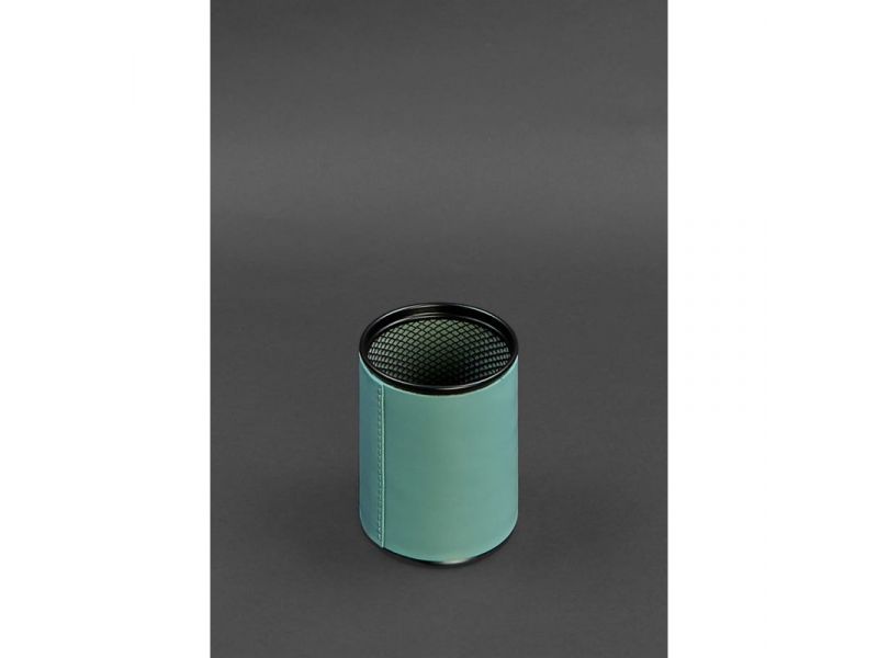 Стакан для ручек в кожаном чехле бирюзовый краст, фото 1