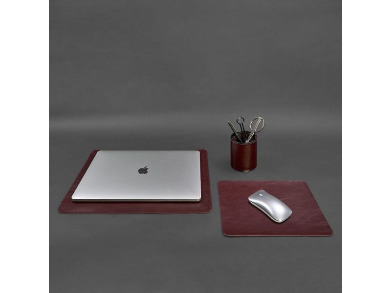 Набор для рабочего стола из натуральной кожи 1.0 бордовый краст, фото 10