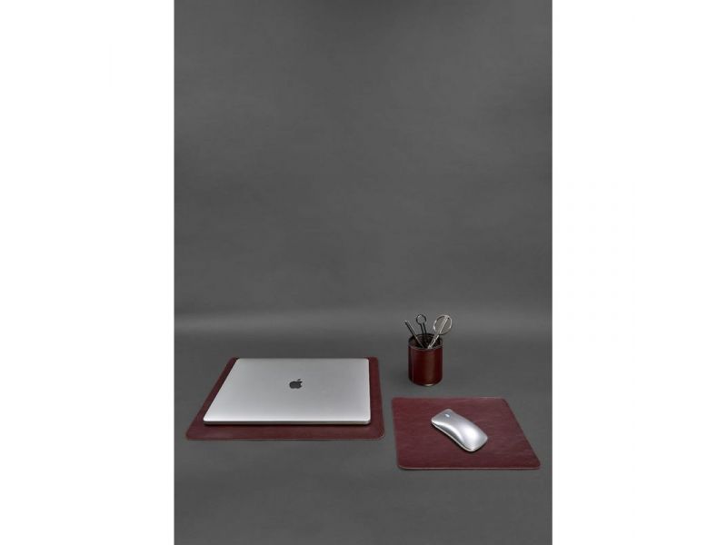 Набор для рабочего стола из натуральной кожи 1.0 бордовый краст, фото 1