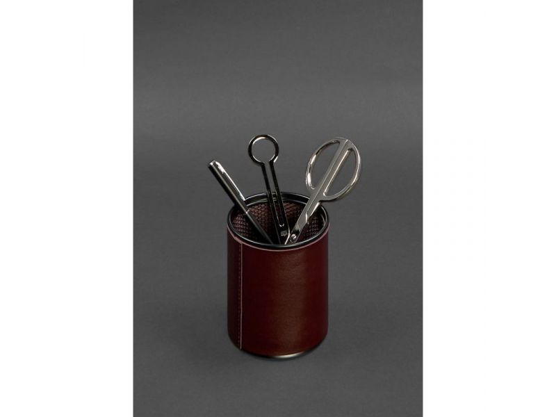 Стакан для ручек в кожаном чехле бордовый краст, фото 2