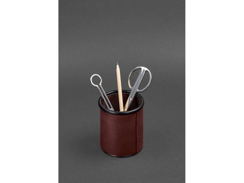 Стакан для ручек в кожаном чехле бордовый Crazy Horse, фото 2