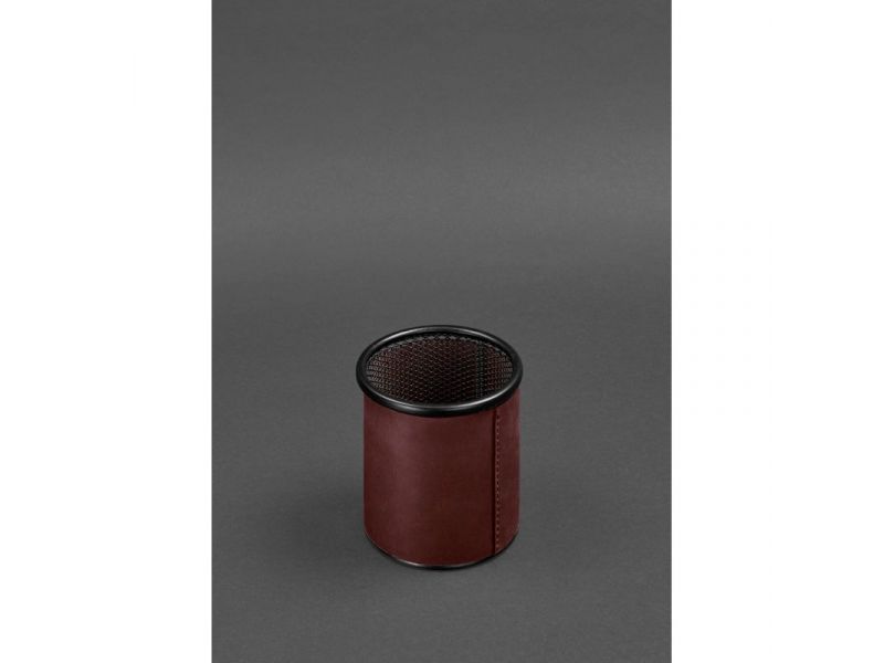 Стакан для ручек в кожаном чехле бордовый Crazy Horse, фото 1