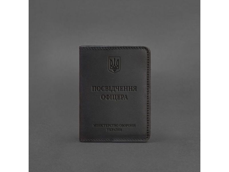 Кожаная обложка для удостоверения офицера 9.0 черная Crazy Horse, фото 4
