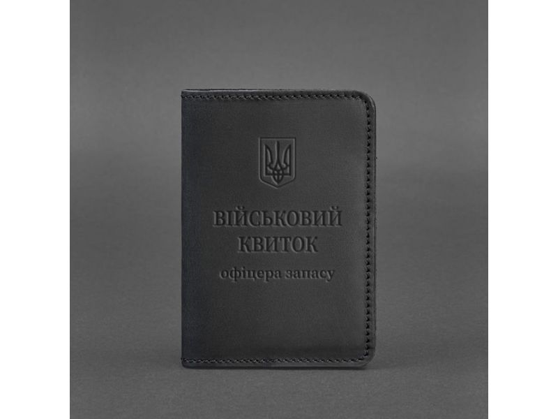 Кожаная обложка для военного билета офицера запаса 8.0 черная Crazy Horse, фото 5