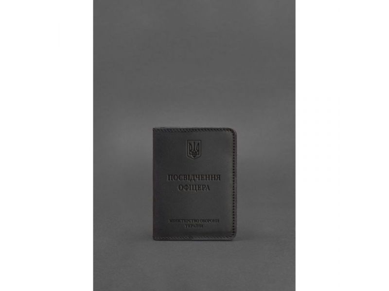 Кожаная обложка для удостоверения офицера 9.0 черная Crazy Horse, фото 1