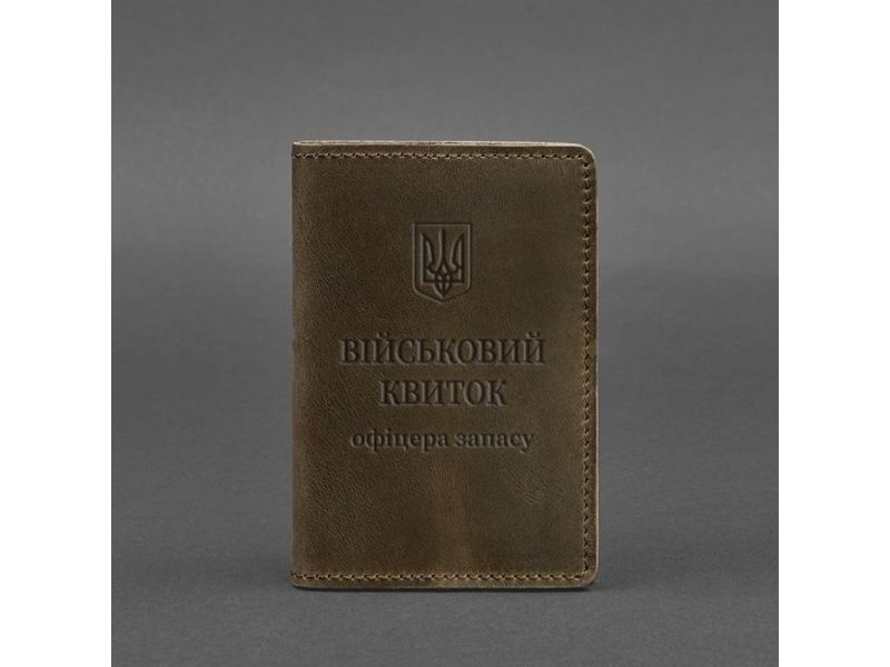 Кожаная обложка для военного билета офицера запаса 8.0 темно-коричневая Crazy Horse, фото 5