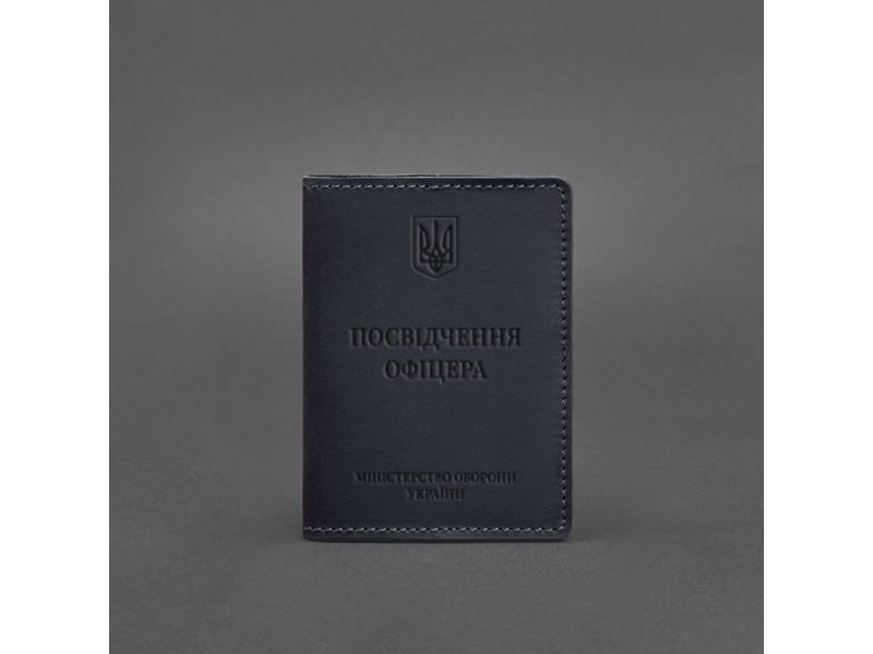 Кожаная обложка для удостоверения офицера 9.0 темно-синяя Crazy Horse, фото 4