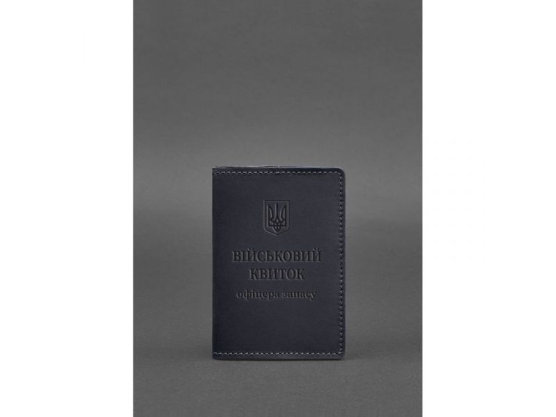 Кожаная обложка для военного билета офицера запаса 8.0 темно-синяя Crazy Horse, фото 2