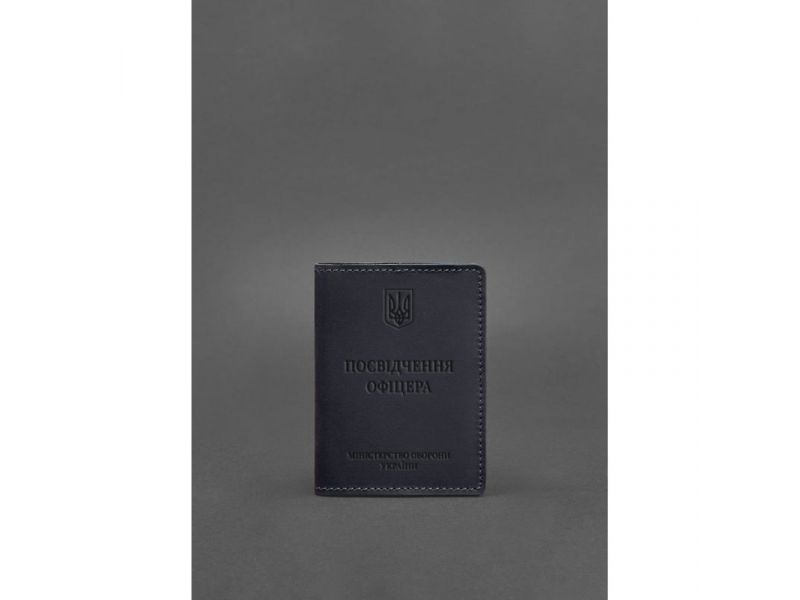 Кожаная обложка для удостоверения офицера 9.0 темно-синяя Crazy Horse, фото 1