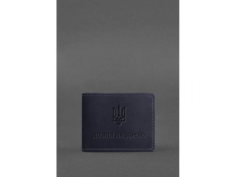 Кожаная обложка для разрешения на оружие темно-синяя Crazy Horse, фото 1