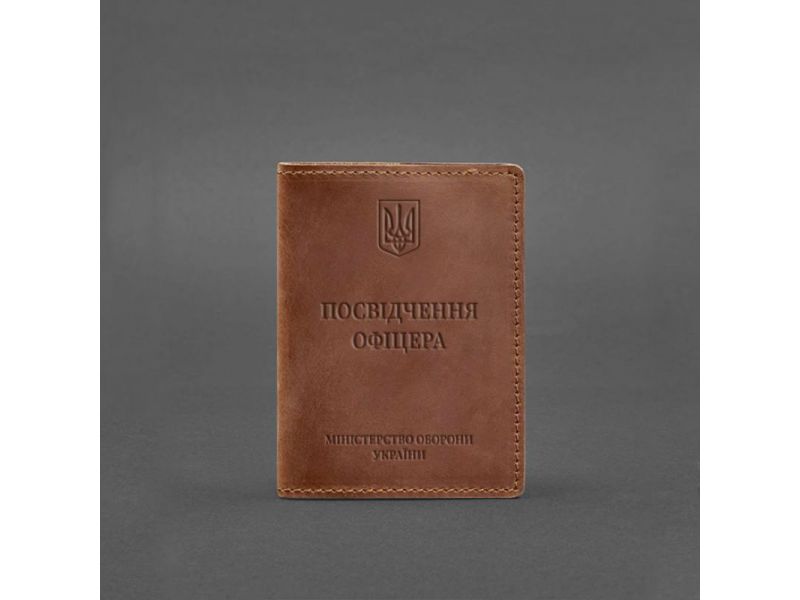 Кожаная обложка для удостоверения офицера 9.0 светло-коричневая Crazy Horse, фото 4
