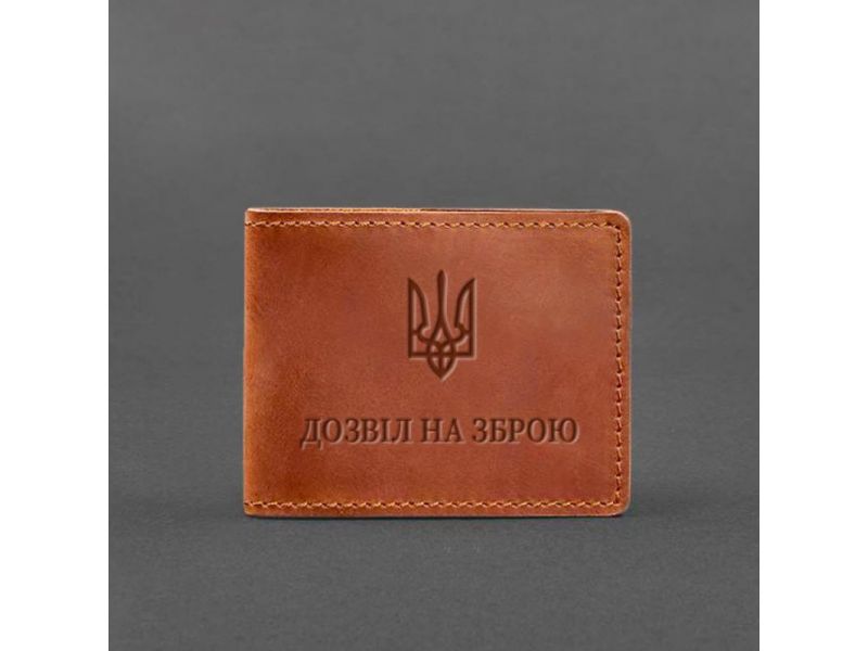 Кожаная обложка для разрешения на оружие светло-коричневая Crazy Horse, фото 5