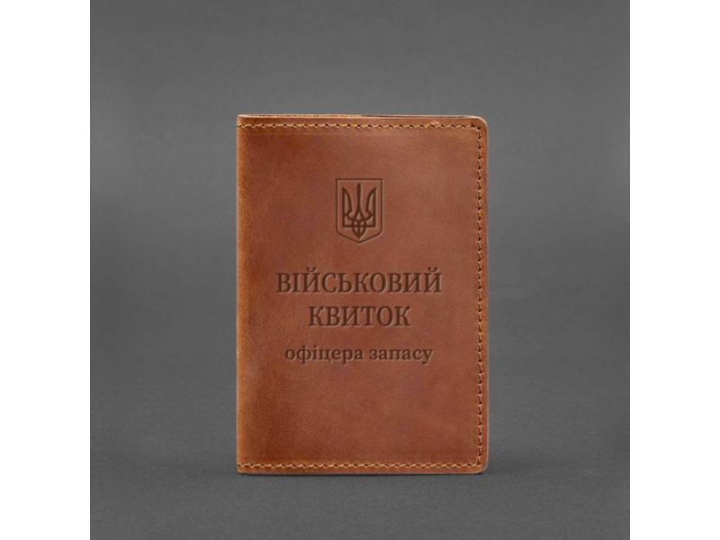 Кожаная обложка для военного билета офицера запаса 8.0 светло-коричневая Crazy Horse, фото 5