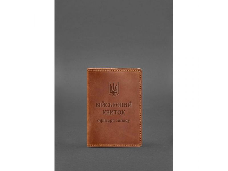 Кожаная обложка для военного билета офицера запаса 8.0 светло-коричневая Crazy Horse, фото 1