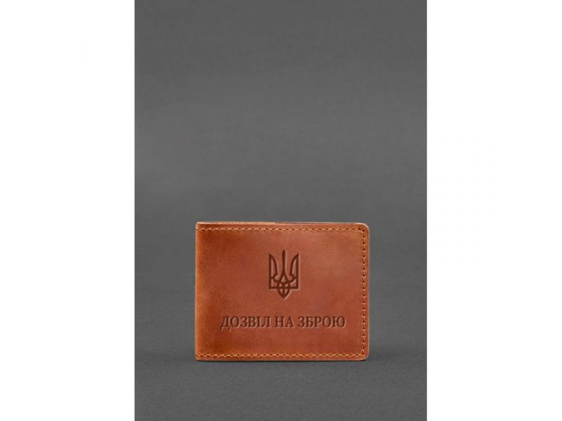 Кожаная обложка для разрешения на оружие светло-коричневая Crazy Horse, фото 2