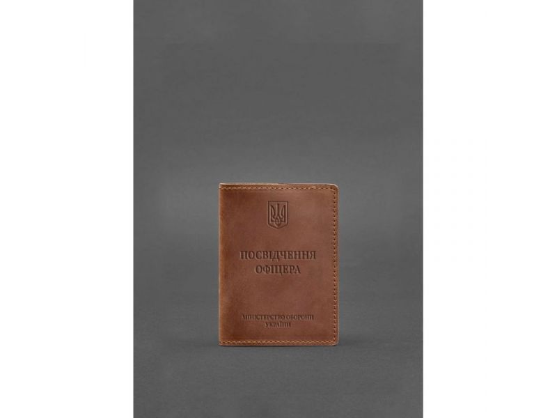 Кожаная обложка для удостоверения офицера 9.0 светло-коричневая Crazy Horse, фото 1