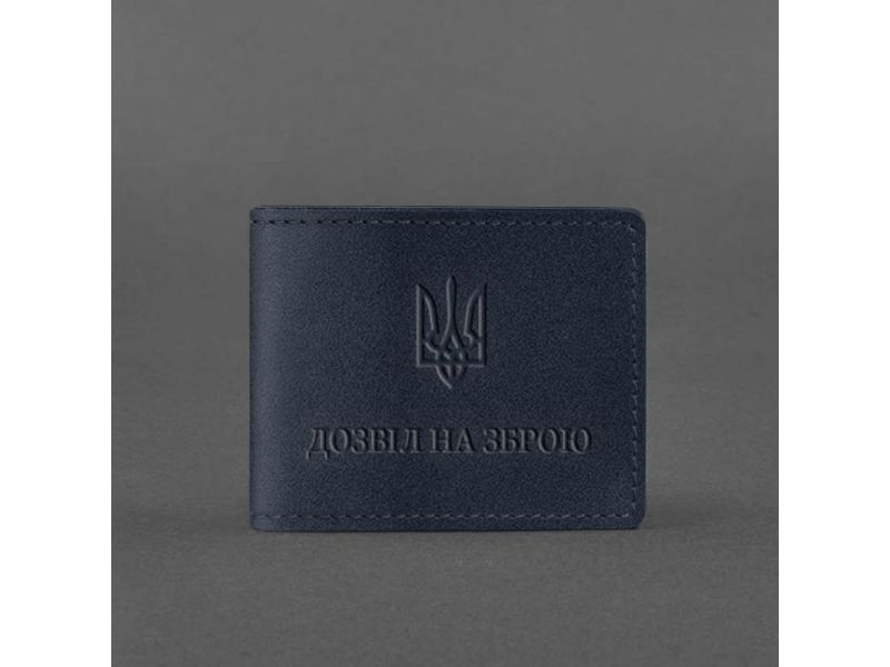 Кожаная обложка для разрешения на оружие темно-синяя, фото 4