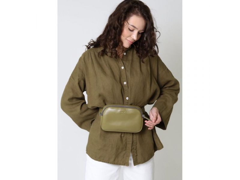 Женская кожаная сумка поясная/кроссбоди Holly оливковая, фото 1