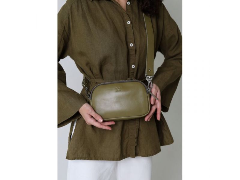 Женская кожаная сумка поясная/кроссбоди Holly оливковая, фото 2