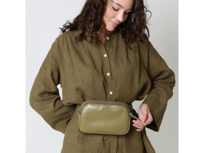 Женская кожаная сумка поясная/кроссбоди Holly оливковая, фото 9