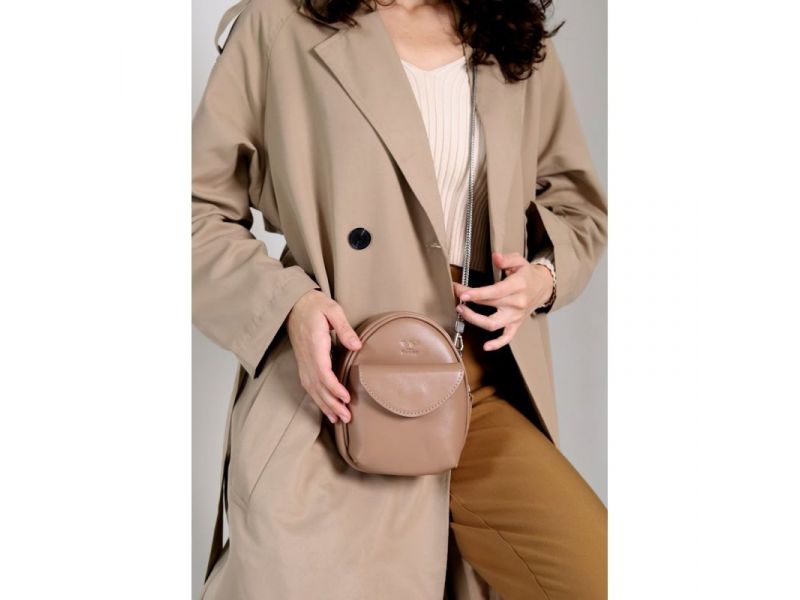 Кожаная женская мини-сумка Kroha карамель краст, фото 1