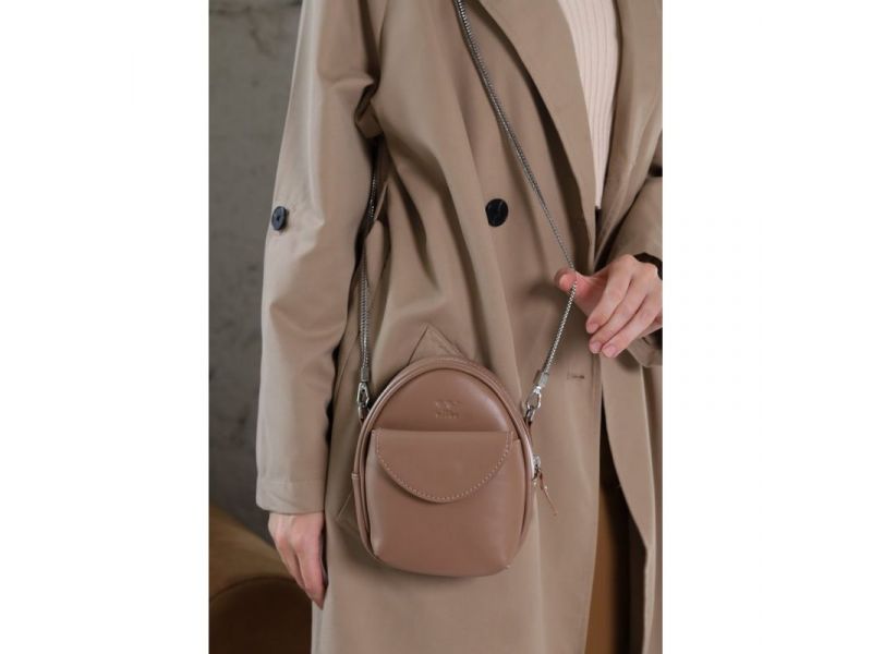 Кожаная женская мини-сумка Kroha карамель краст, фото 2