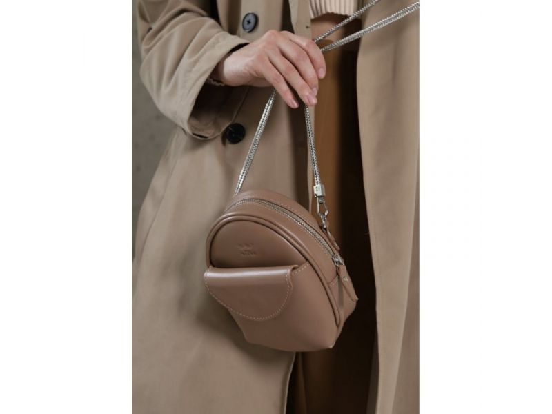 Кожаная женская мини-сумка Kroha карамель краст, фото 3