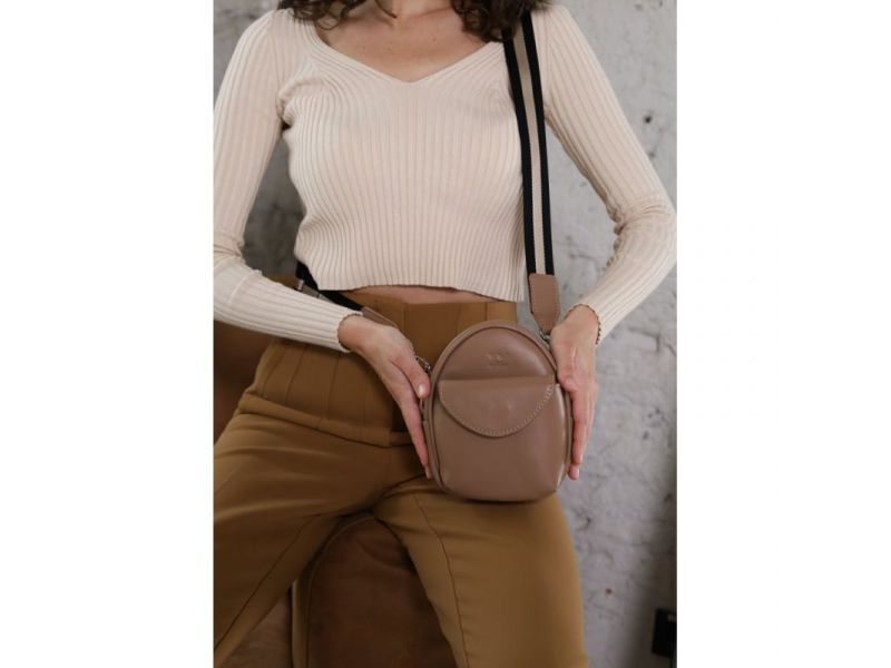 Кожаная женская мини-сумка Kroha карамель краст, фото 4