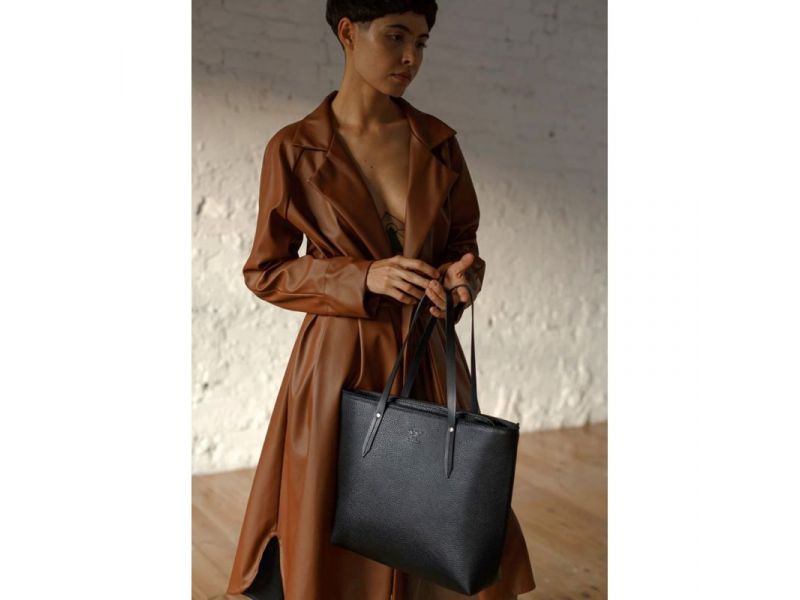 Кожаный шоппер Walker Mini черный флотар, фото 2