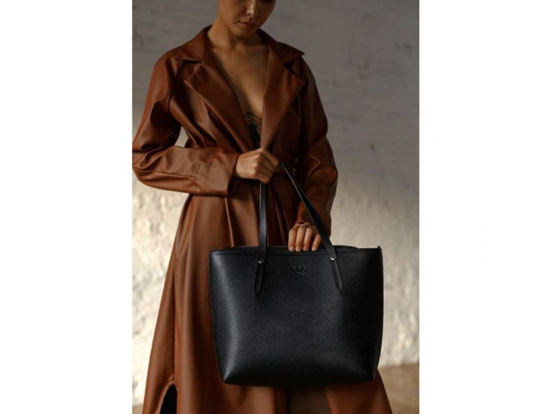 Кожаный шоппер Walker Mini черный флотар, фото 3