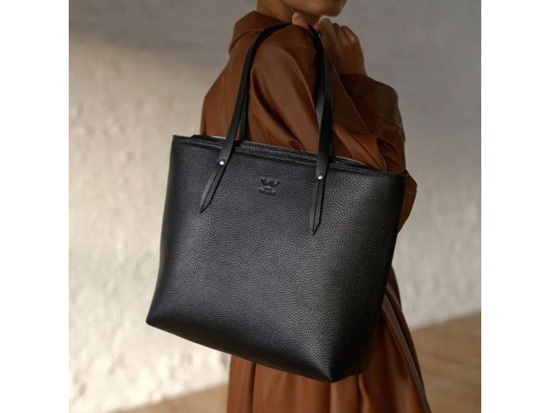 Кожаный шоппер Walker Mini черный флотар, фото 4