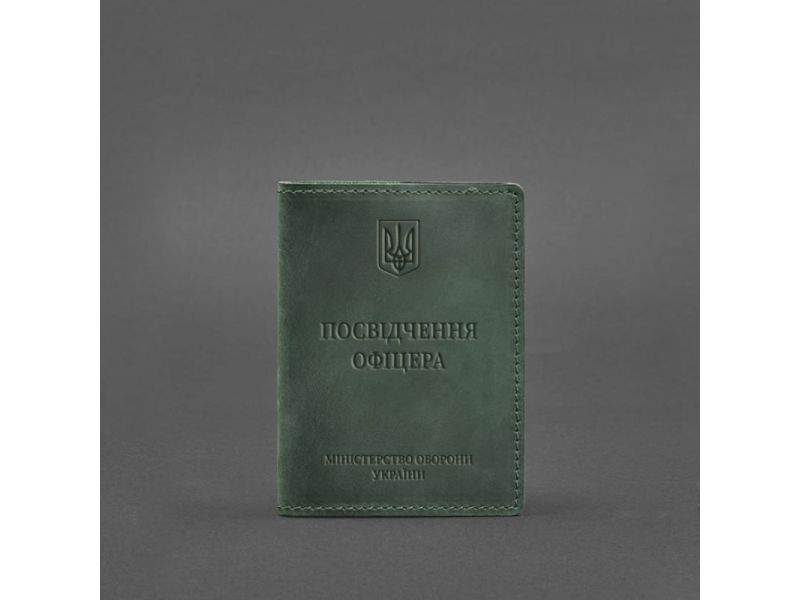 Кожаная обложка для удостоверения офицера 9.0 зеленая Crazy Horse, фото 4