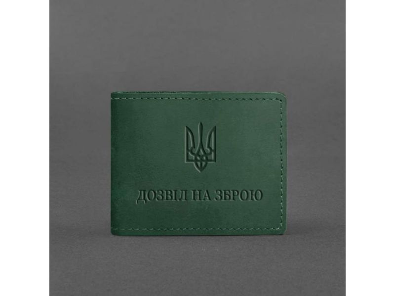 Кожаная обложка для разрешения на оружие зеленая Crazy Horse, фото 4