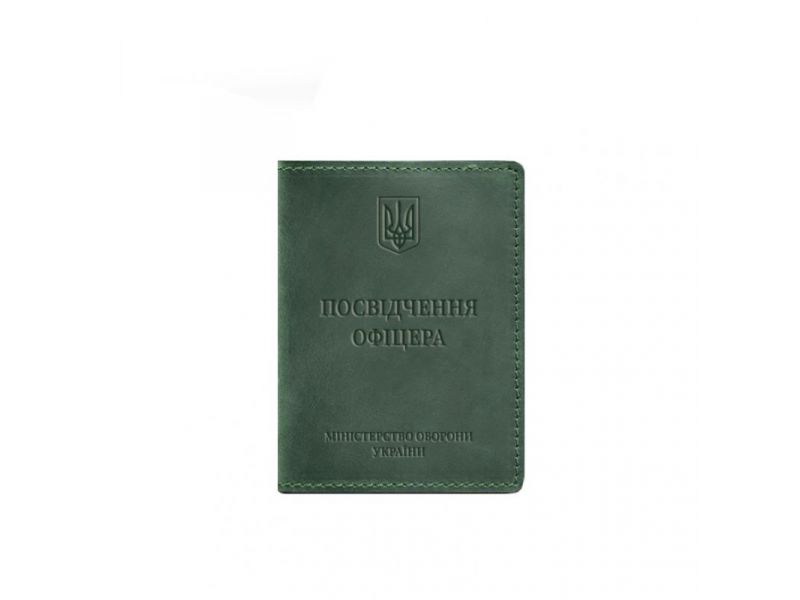 Кожаная обложка для удостоверения офицера 9.0 зеленая Crazy Horse, фото 5