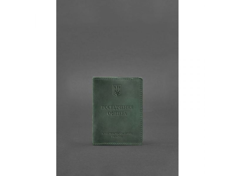 Кожаная обложка для удостоверения офицера 9.0 зеленая Crazy Horse, фото 1